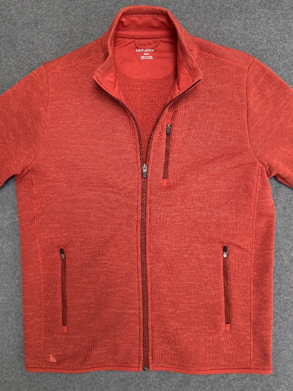 UNTUCKit Kazoh Men’s Small Brick Red Full Zip Sweater Fleece Lined Jacket